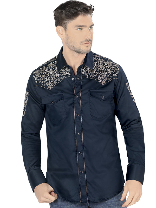 Embroidered Denim Shirt for Men LAMASINI Style LM-2204