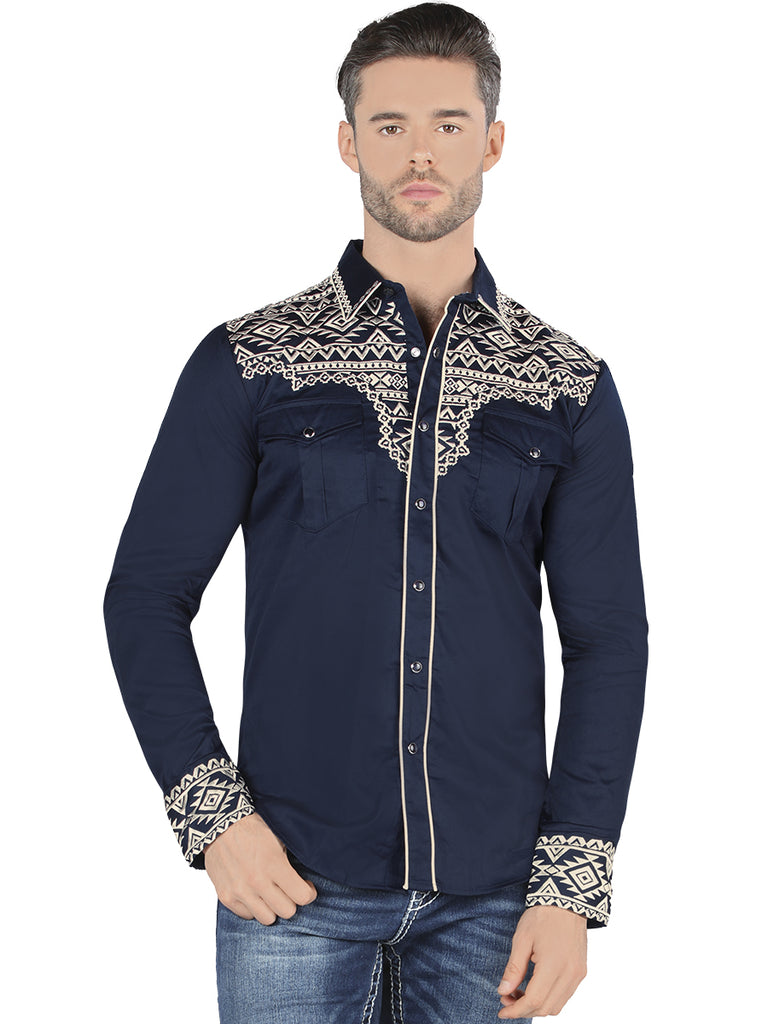 Embroidered Denim Shirt for Men LAMASINI Style LM-2208