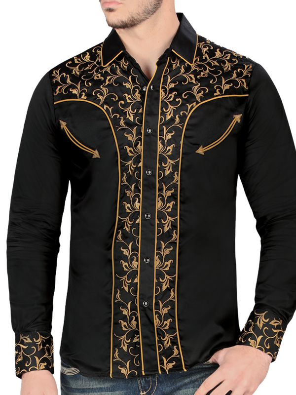 Embroidered Denim Shirt for Men LAMASINI Style LM-2209