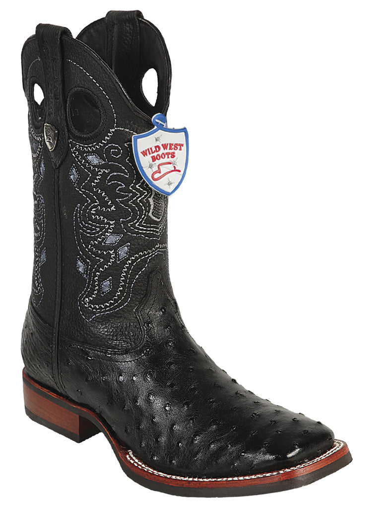 Rodeo Wild West Ostrich Boot For Men Original Last Bull Dog 28250305 Black