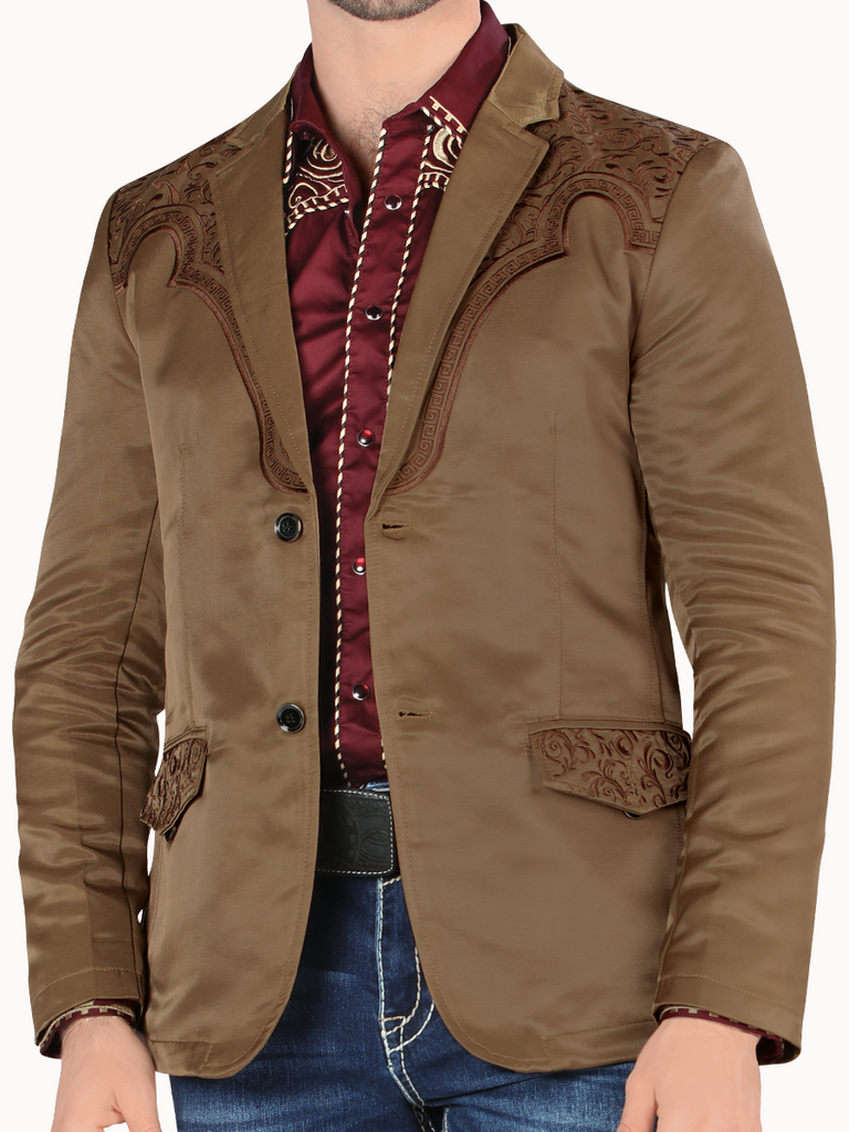 Saco MONTERO Bordado Para Caballero Estilo MT-2179 Cafe Claro