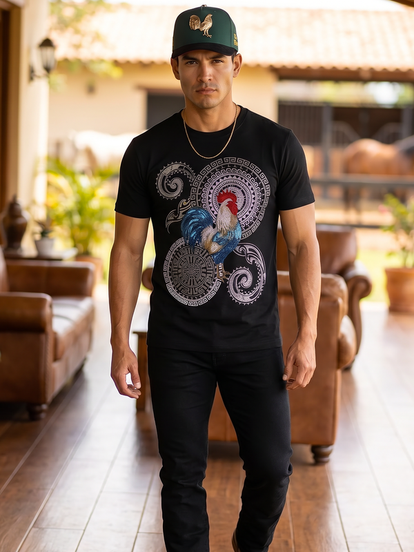 BARABAS Premium El Gallo BS6TR05 Black Rhinestone T-Shirt – Slim Fit Luxury Designer Tee 