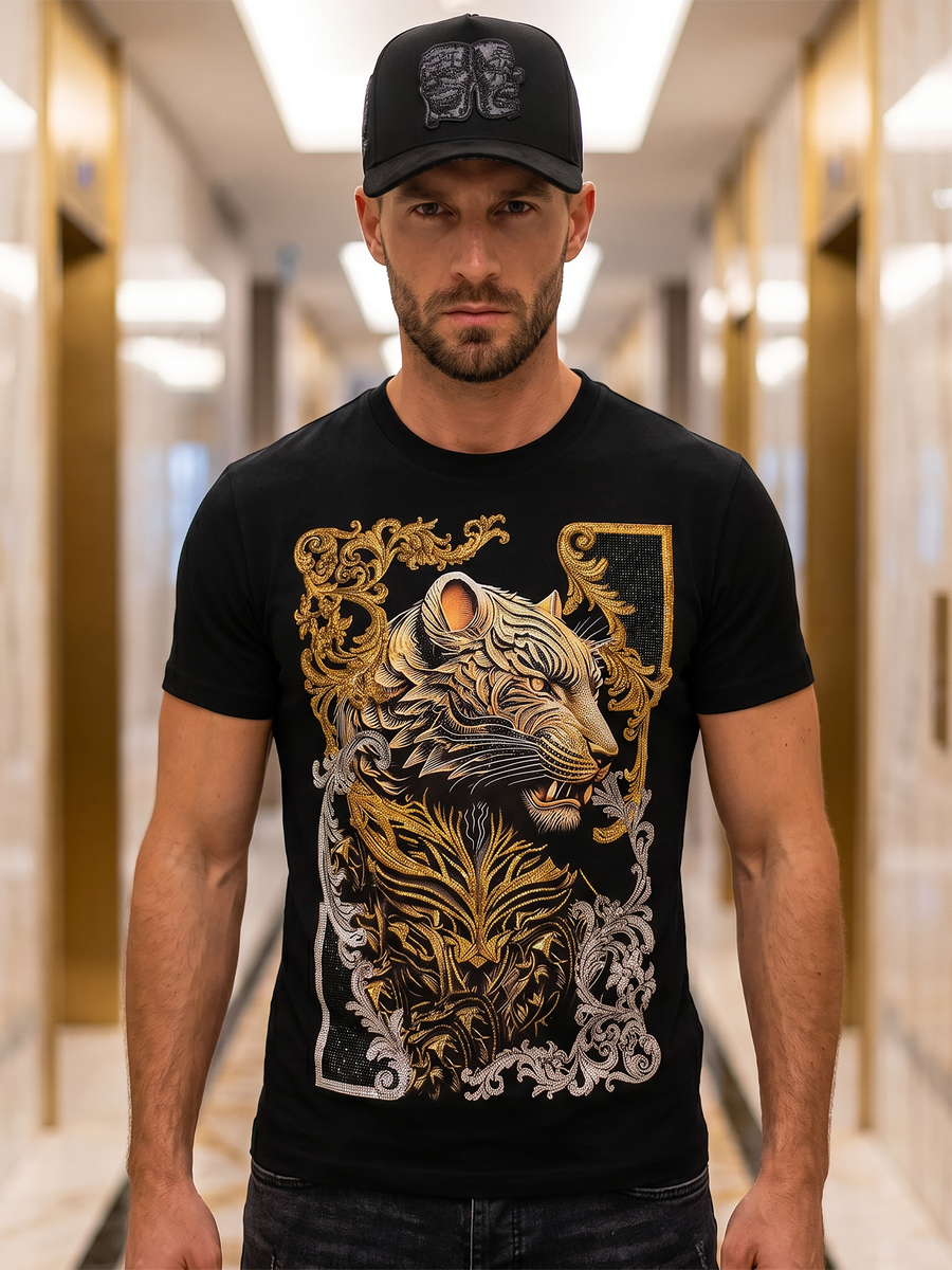BARABAS Premium El Tigre BS6TR08 Black Rhinestone T-Shirt – Slim Fit ...