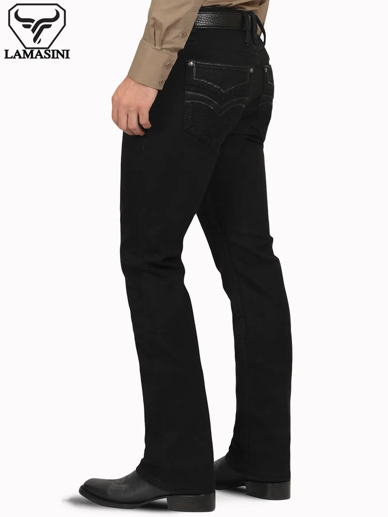 Pantalón para Hombre de Mezclilla Vaquero LAMASINI (HEAVY DENIM) LM12105 Negro
