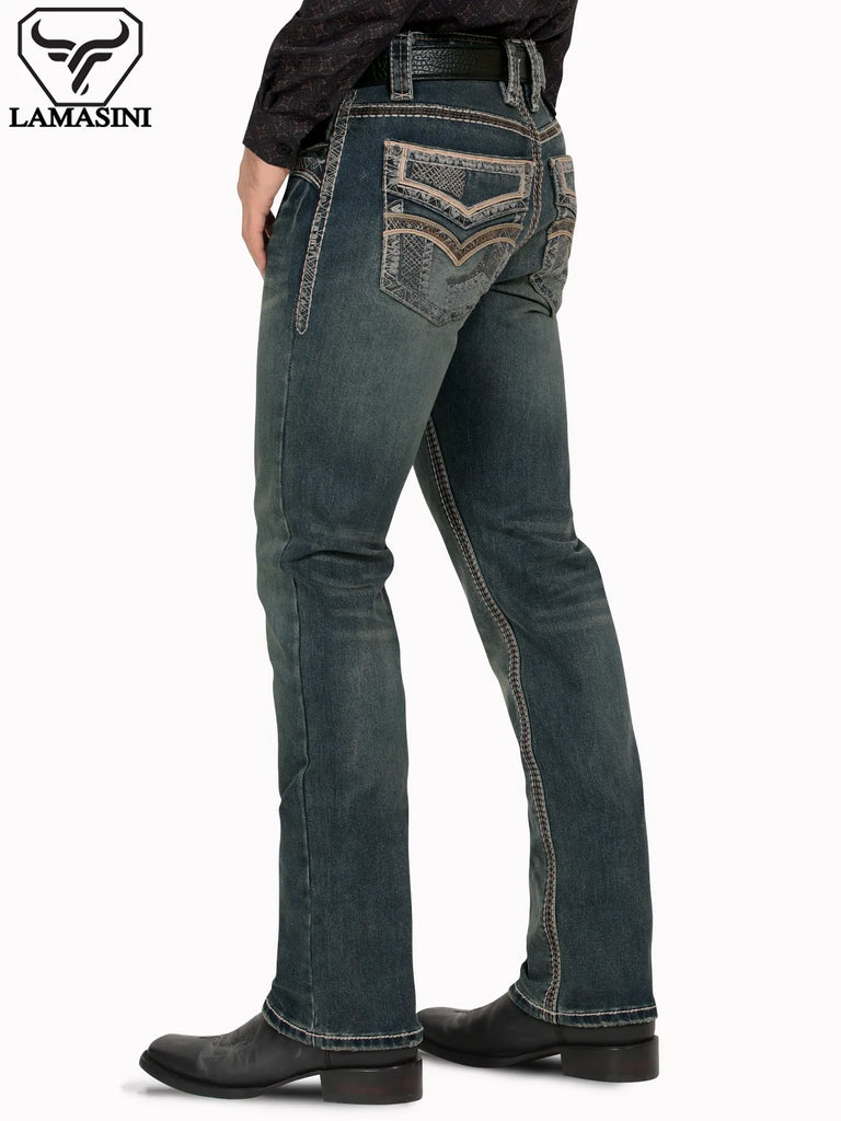 Pantalón para Hombre de Mezclilla Vaquero LAMASINI (HEAVY DENIM) LM12105 Blue