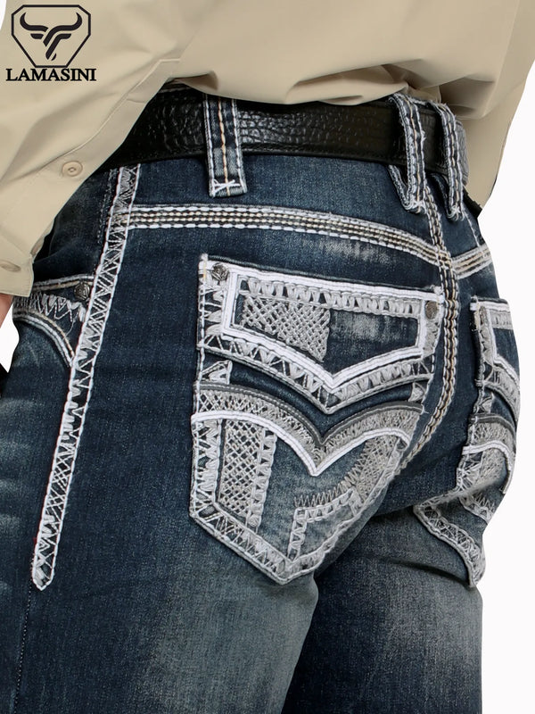 Pantalón para Hombre de Mezclilla Vaquero LAMASINI (HEAVY DENIM) LM12105 Dk Blue