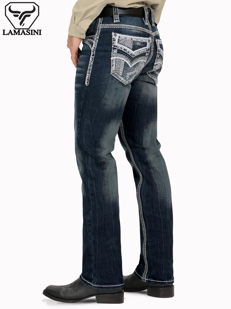 Pantalón para Hombre de Mezclilla Vaquero LAMASINI (HEAVY DENIM) LM12105 Dk Blue