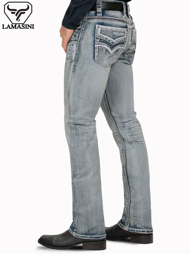 Pantalón para Hombre de Mezclilla Vaquero LAMASINI (HEAVY DENIM) LM12105 Lt Blue
