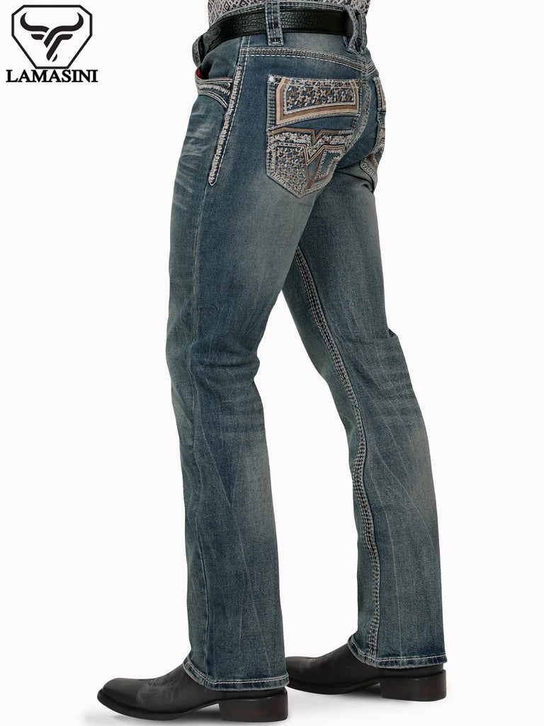 Pantalón para Hombre de Mezclilla Vaquero LAMASINI (HEAVY DENIM) LM12106 Blue