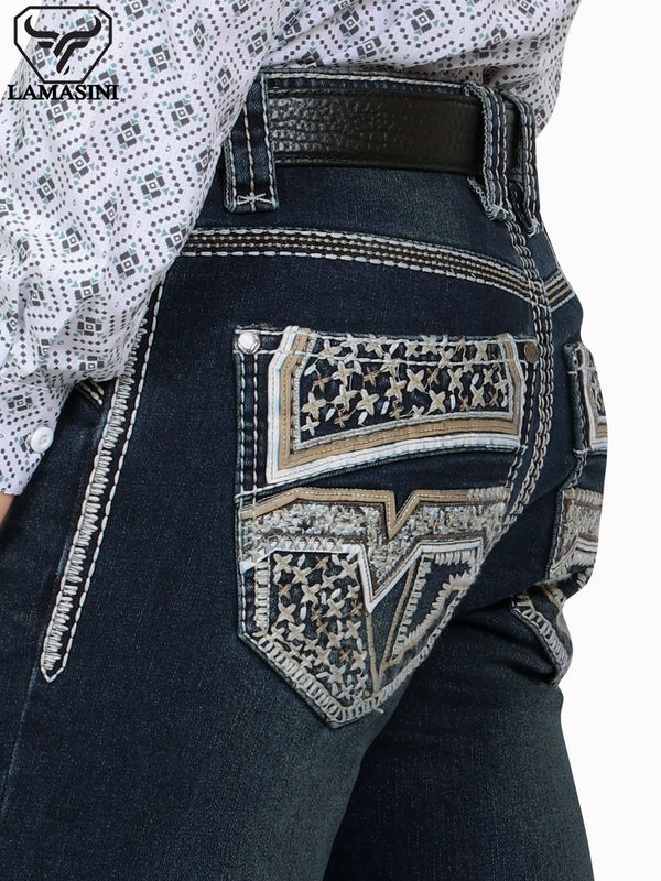 Pantalón para Hombre de Mezclilla Vaquero LAMASINI (HEAVY DENIM) LM12106 Dk Blue