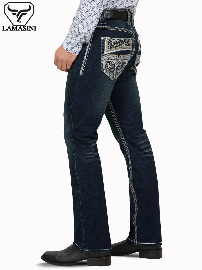Pantalón para Hombre de Mezclilla Vaquero LAMASINI (HEAVY DENIM) LM12106 Dk Blue