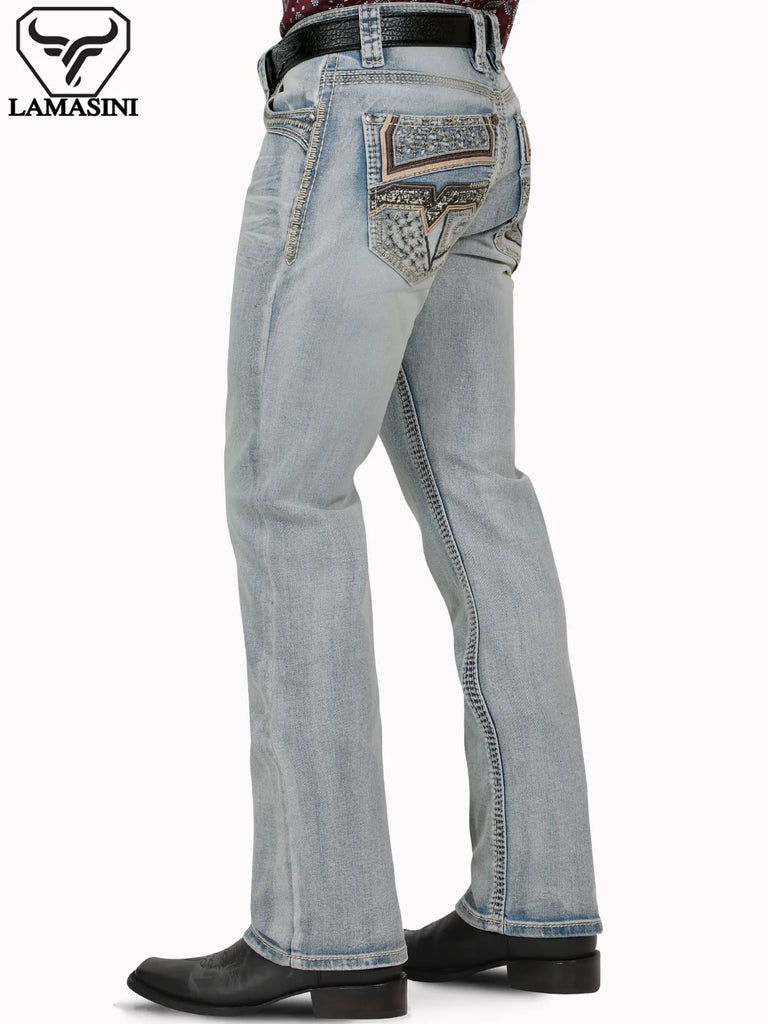 Pantalón para Hombre de Mezclilla Vaquero LAMASINI (HEAVY DENIM) LM12106 Lt Blue