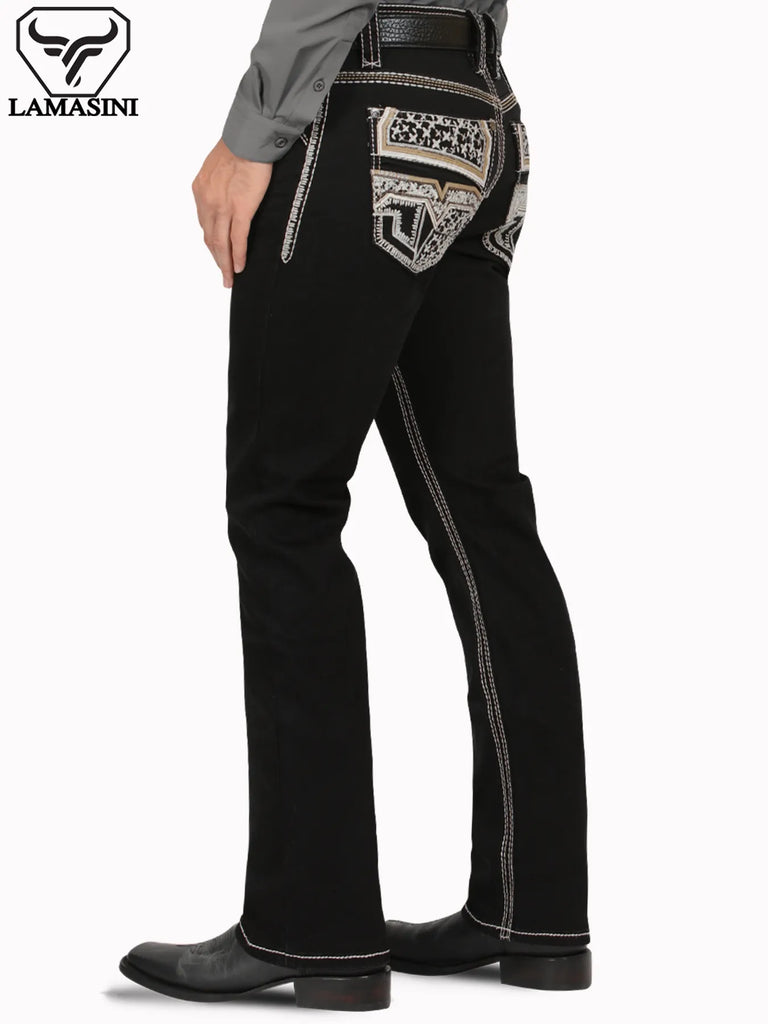 Pantalón para Hombre de Mezclilla Vaquero LAMASINI (HEAVY DENIM) LM12106 Negro