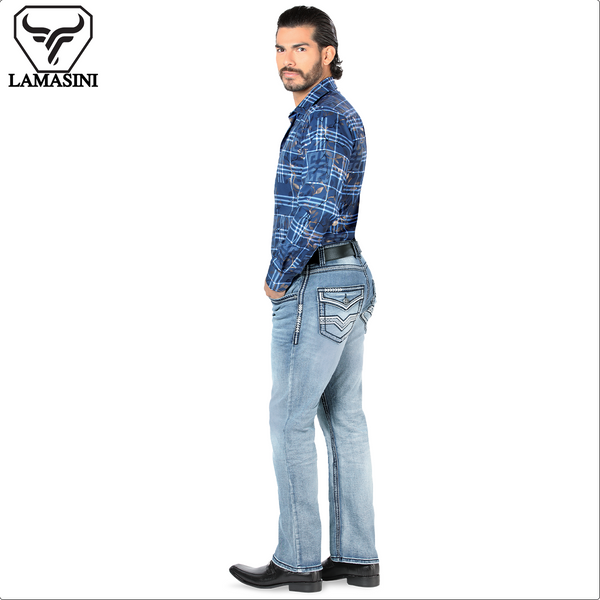 Pantalón para Hombre de Mezclilla Vaquero LAMASINI (Heavy Denim) LM1851