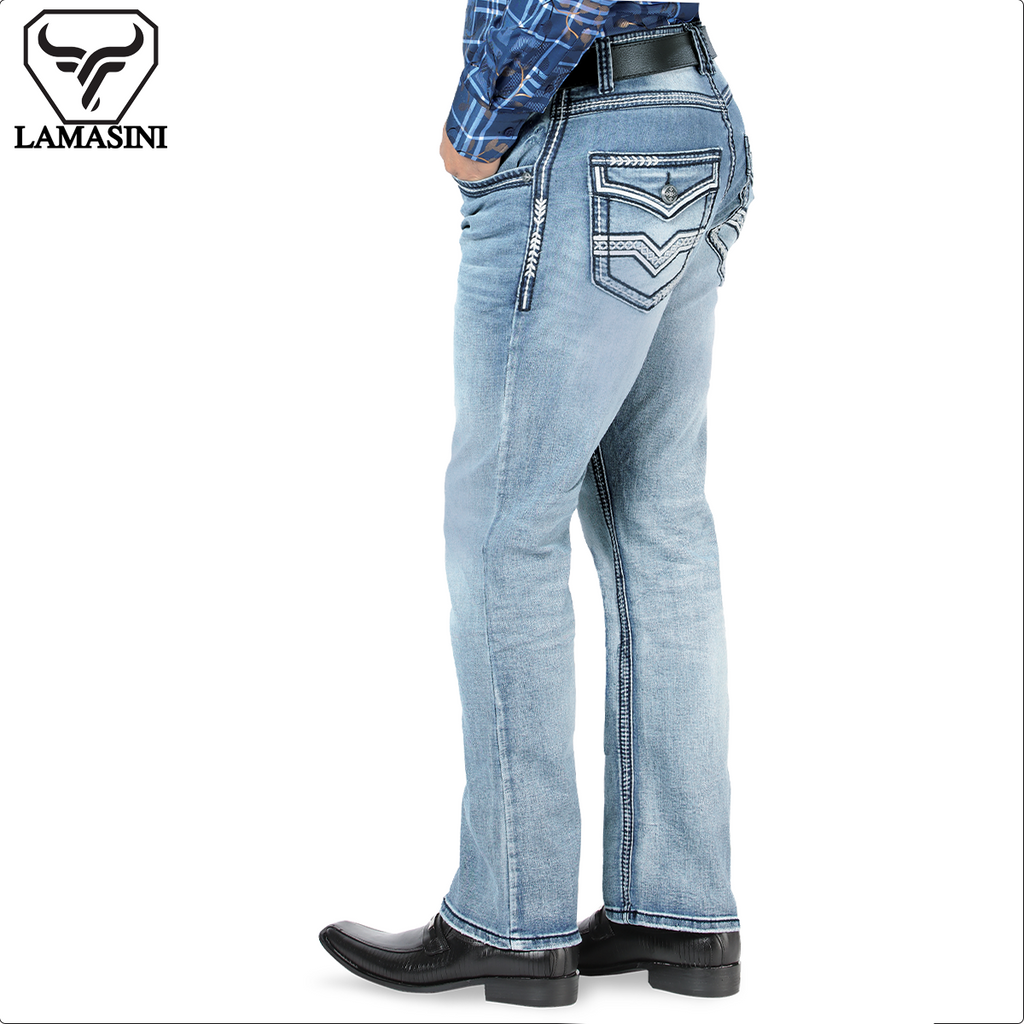 Pantalón para Hombre de Mezclilla Vaquero LAMASINI (Heavy Denim) LM1851