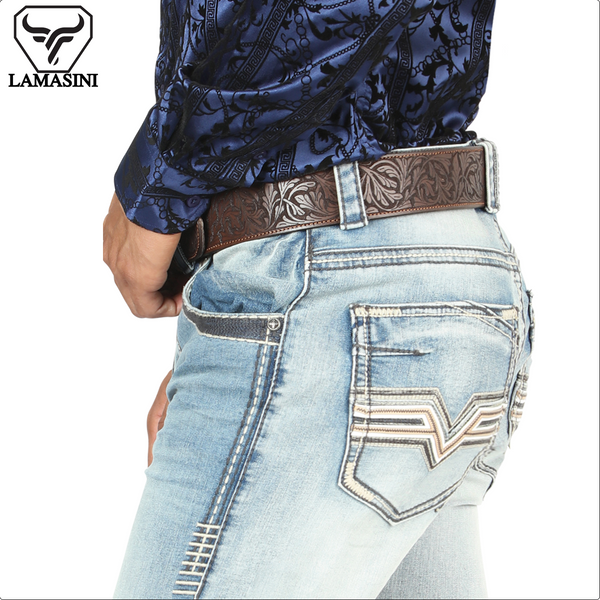 Pantalón para Hombre de Mezclilla Vaquero LAMASINI (Heavy Denim) LM1868