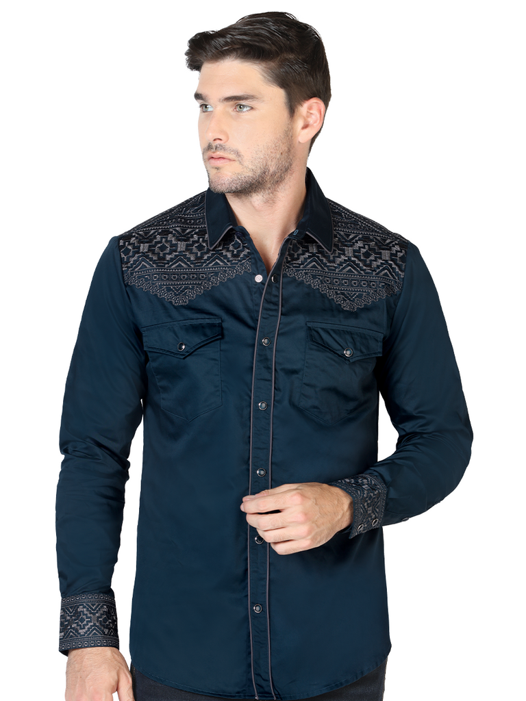 Embroidered Denim Shirt for Men LAMASINI Style LM-2201