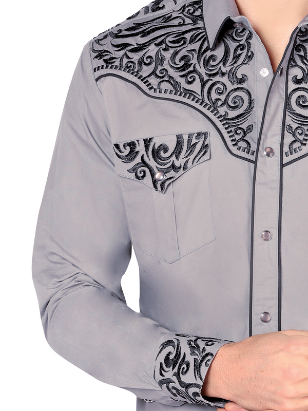 Embroidered Denim Shirt for Men LAMASINI Style LM-2205