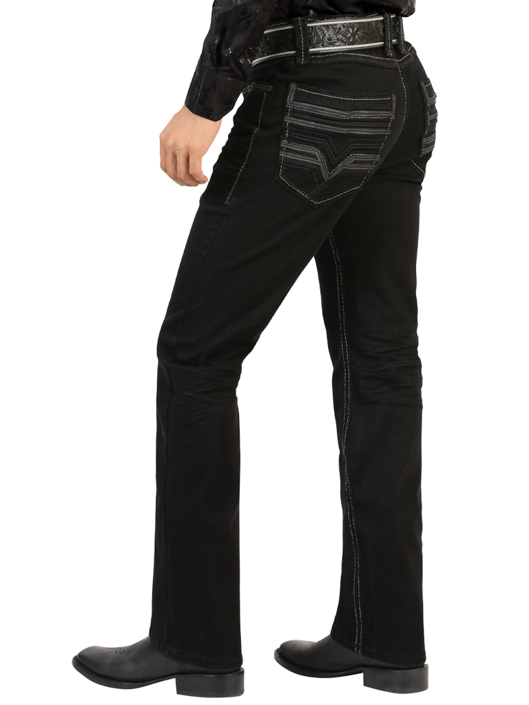 LM26502 Black Denim Pants – Design with Embroidery on Pockets and Straight Cut.