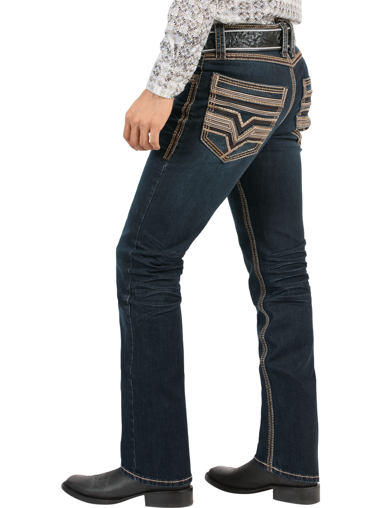 Dark Denim Pants LM26502 Blue – Straight Cut with High Contrast Embroidery