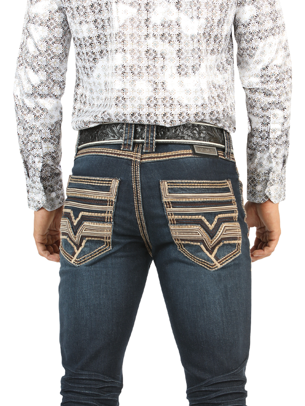 Pantalón Vaquero Dark LM26502 Blue – Corte Recto con Bordado de Alto Contraste