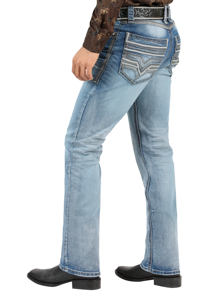 Light Denim Pants LM26502 Blue – Straight Cut with Premium Contrast Embroidery