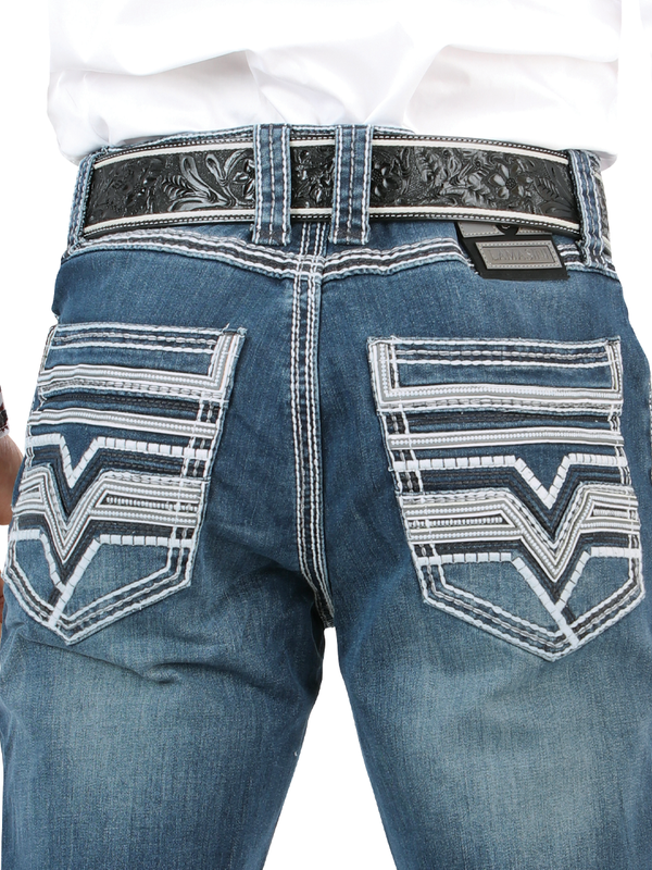 Pantalón Vaquero LM26502 Medium Blue  – Corte Recto con Bordado en Contraste y Acabado Stonewash