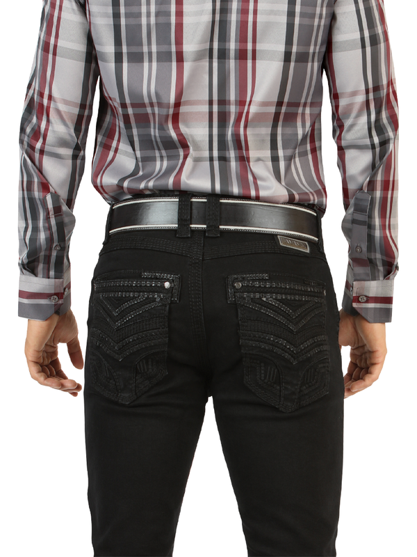 Pantalón Vaquero LM26503 Black  - Corte Recto con Bordado en Relieve 