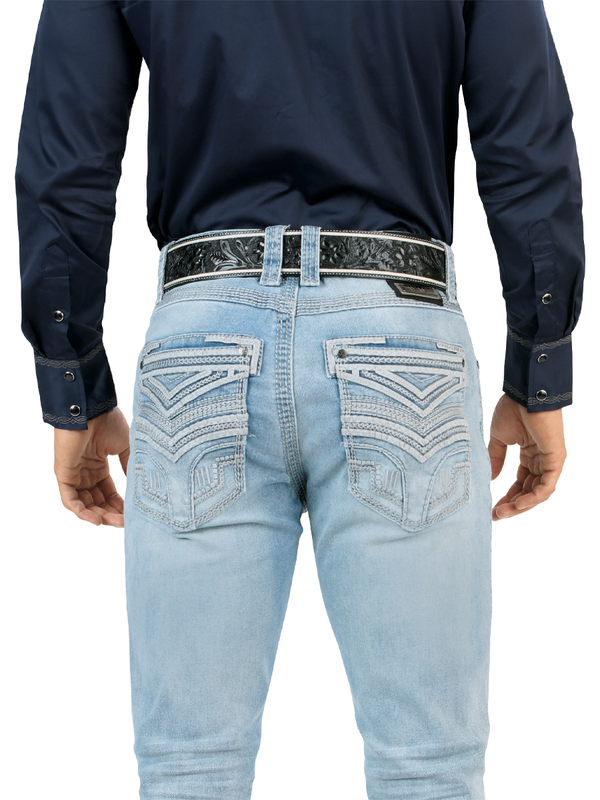 Pantalón Vaquero LM26503 Light Blue Corte Recto con Bordado en Contraste y Lavado Premium