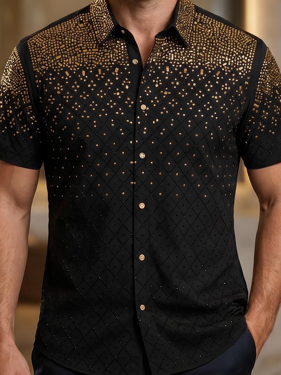 BARABAS Premium Rhinestone Shirt 5SST20 Black/Gold – Luxury Fit Button ...