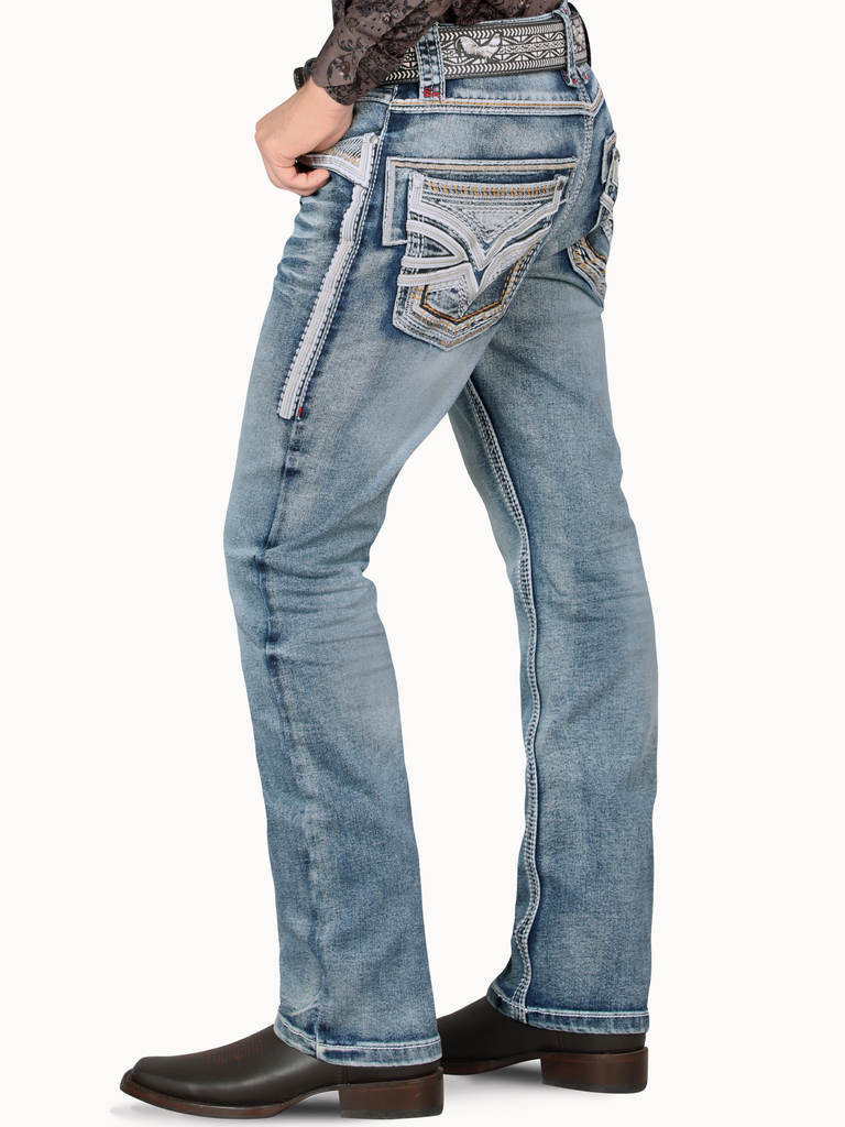 Pantalón para Hombre de Mezclilla Vaquero LAMASINI (HEAVY DENIM) LM12101 Medium Blue