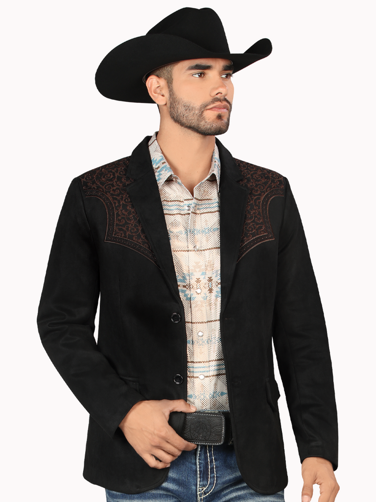 Saco MONTERO Bordado Para Caballero Estilo MT-2182 Negro / Cafe