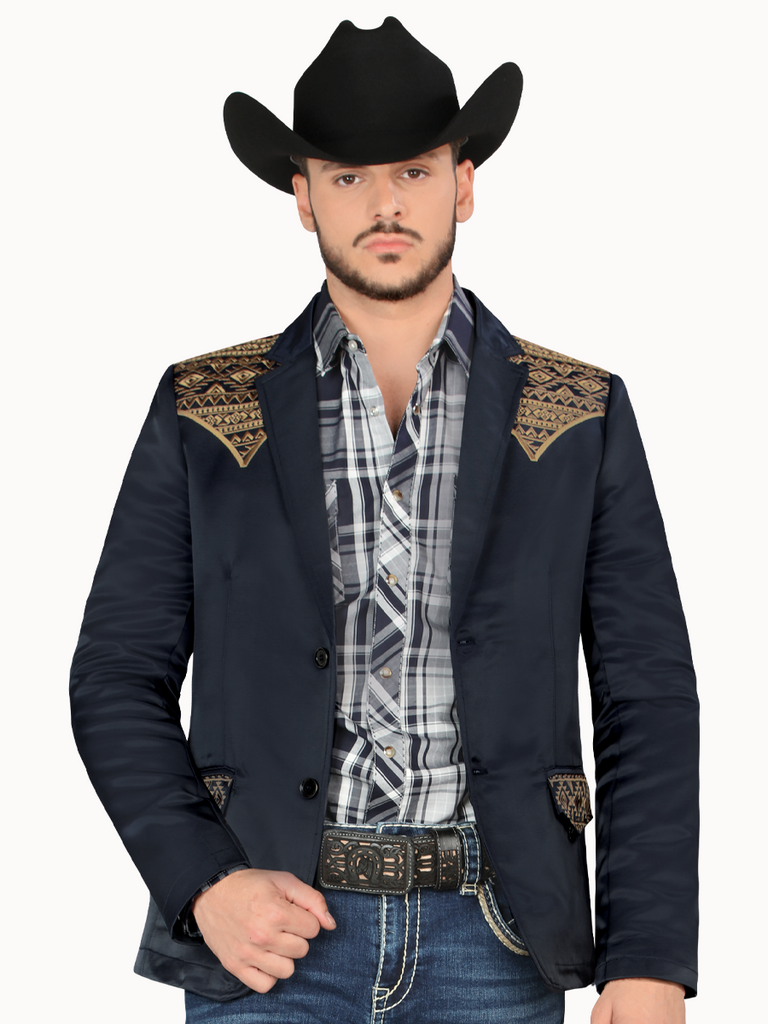 Saco MONTERO Bordado Para Caballero Estilo MT-2181 Navy / Cafe