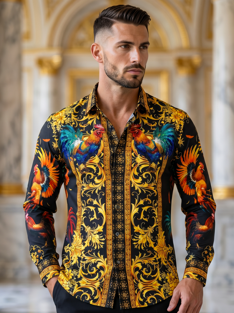 BARABAS Luxury Statement Shirt BS5SPR10 Black– SLIM FIT Stretch Rhinestone-Print