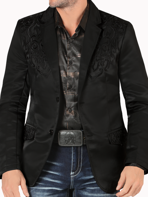Saco MONTERO Bordado Para Caballero Estilo MT-2185 Negro / Negro