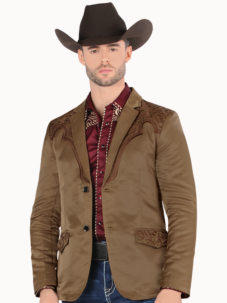 Saco MONTERO Bordado Para Caballero Estilo MT-2179 Cafe Claro