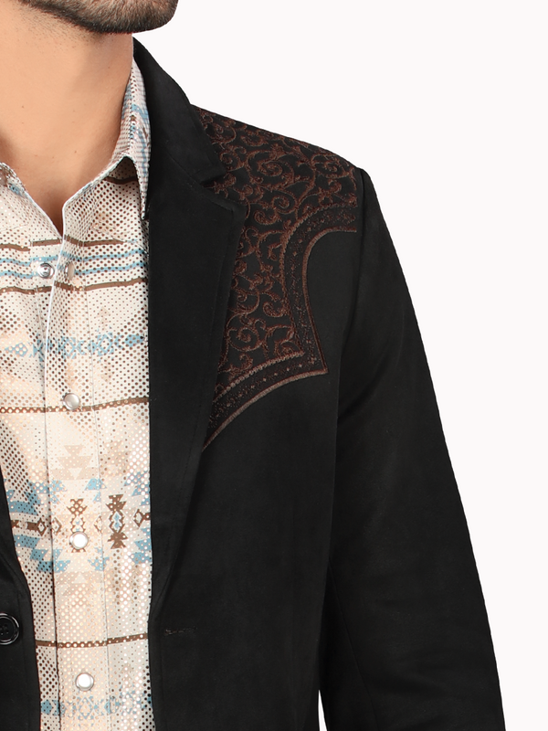 Saco MONTERO Bordado Para Caballero Estilo MT-2182 Negro / Cafe