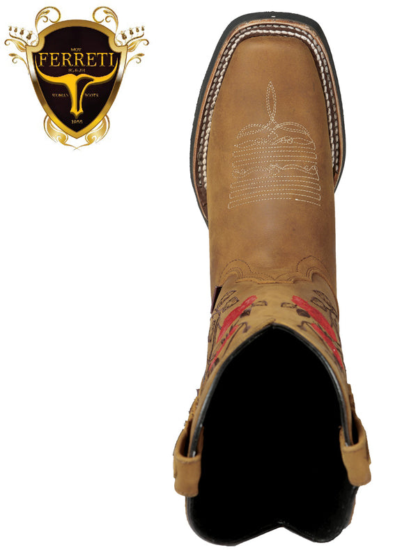 FERRETI PREMIUM Cowboy Boot for Women Original Rodeo Last FER-DAM13 Honey
